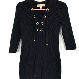 MICHAEL Michael Kors Cotton Knit Top with criss cross neckline, S